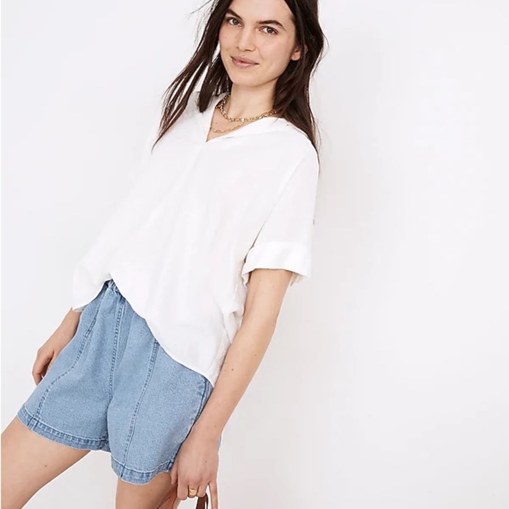 Madewell by J. Crew White Linen-Blend Hayden Popover Top w buttons down the back